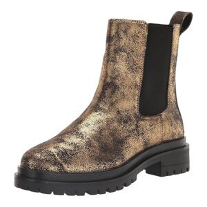Lauren Ralph Lauren Corinne Bootie Black Gold Distressed Metallic Size 6 New